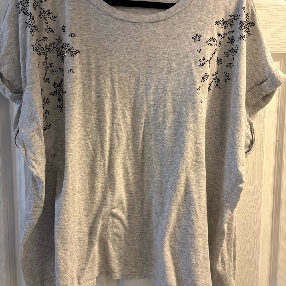 Philosophy Light Gray Top with Black Floral Accents